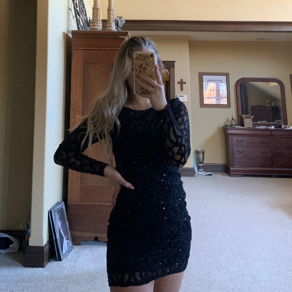 black lace long-sleeve dress